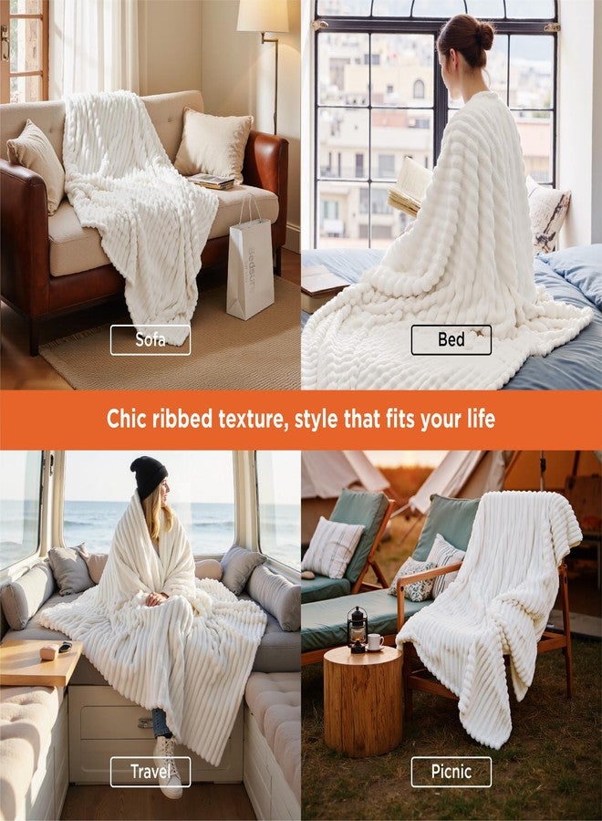 بيد شور بطانية Bedsure GentleSoft المزدوجة للسرير - بطانيات ناعمة ومريحة للنساء، وأغطية صوفية صغيرة لطيفة للفتيات، وزينة تخرج، هدية لها أو له/لها، مناسبة لسكن الطلاب، لون أبيض كريمي، 60 × 80 بوصة - Image 4